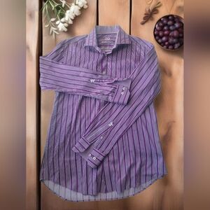 BUGATCHI UOMO Flip Cuff Long Sleeve Shirt Purple Striped